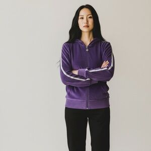 Emporio Armani EA7 Women's Purple Velour Zip-Up Hoodie Jacket Size S